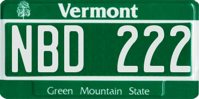 VT license plate NBD222
