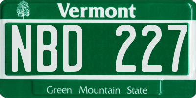 VT license plate NBD227