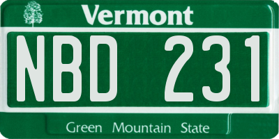 VT license plate NBD231