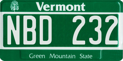 VT license plate NBD232