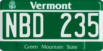 VT license plate NBD235