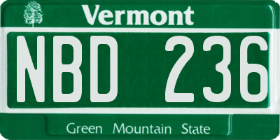 VT license plate NBD236
