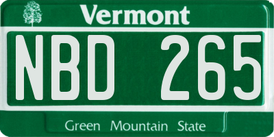 VT license plate NBD265