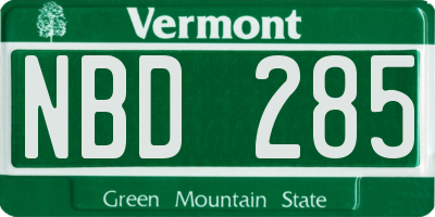 VT license plate NBD285