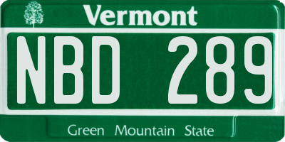 VT license plate NBD289