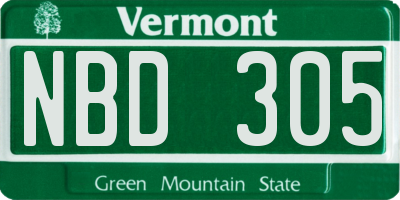 VT license plate NBD305