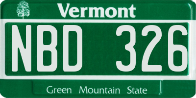 VT license plate NBD326