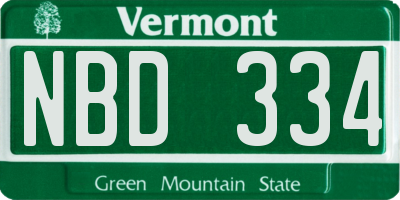 VT license plate NBD334