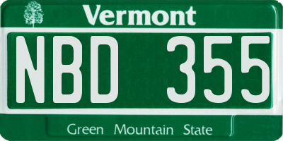 VT license plate NBD355