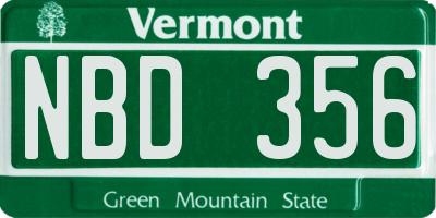 VT license plate NBD356