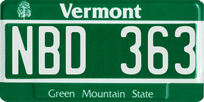 VT license plate NBD363