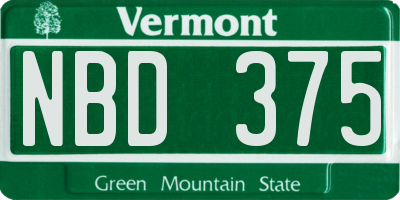 VT license plate NBD375