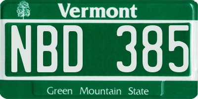 VT license plate NBD385