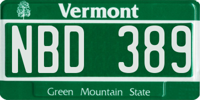 VT license plate NBD389