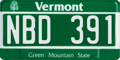 VT license plate NBD391