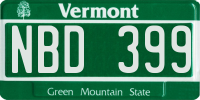 VT license plate NBD399