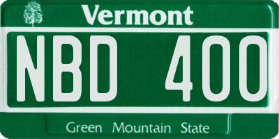 VT license plate NBD400