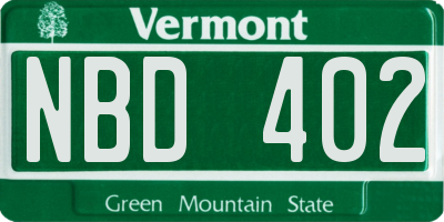 VT license plate NBD402
