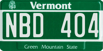 VT license plate NBD404