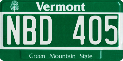 VT license plate NBD405