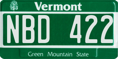 VT license plate NBD422