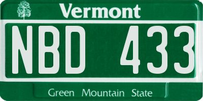 VT license plate NBD433