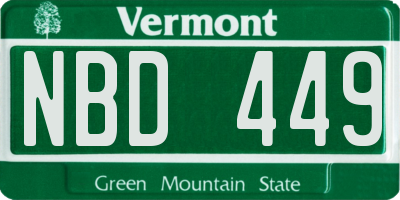 VT license plate NBD449