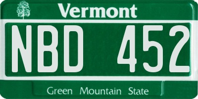 VT license plate NBD452