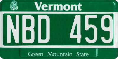 VT license plate NBD459