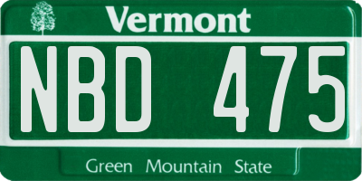 VT license plate NBD475