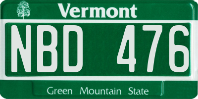 VT license plate NBD476