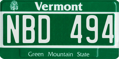VT license plate NBD494