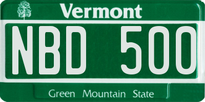 VT license plate NBD500