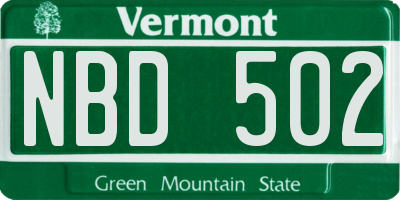VT license plate NBD502