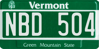 VT license plate NBD504