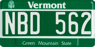 VT license plate NBD562