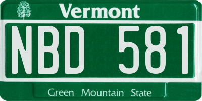 VT license plate NBD581