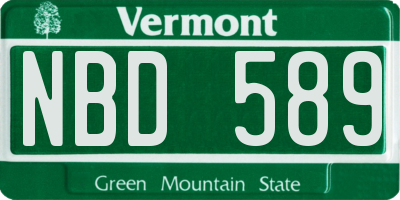 VT license plate NBD589