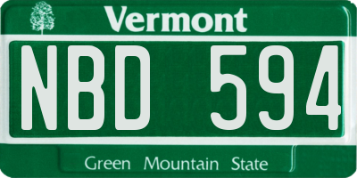 VT license plate NBD594
