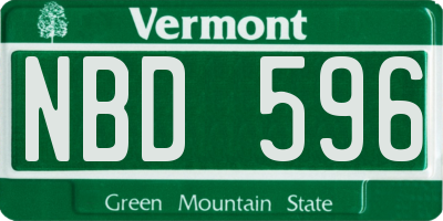 VT license plate NBD596