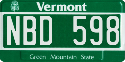 VT license plate NBD598