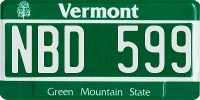 VT license plate NBD599