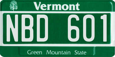 VT license plate NBD601