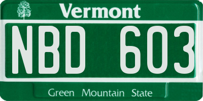 VT license plate NBD603
