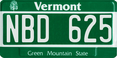 VT license plate NBD625