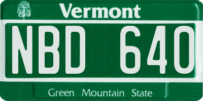 VT license plate NBD640