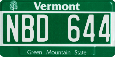 VT license plate NBD644