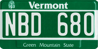 VT license plate NBD680