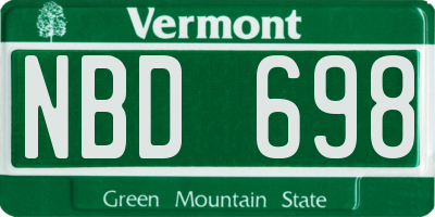 VT license plate NBD698