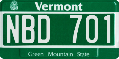 VT license plate NBD701